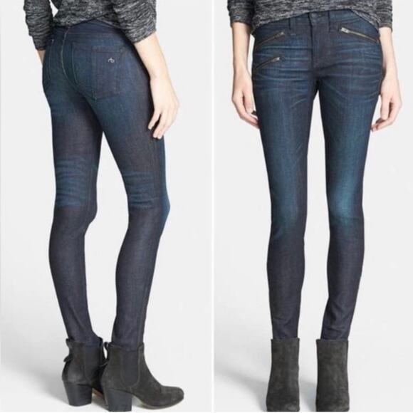 rag & bone Women's Moto Zipper Skinny Jeans Kensington Size 25 - Picture 1 of 11